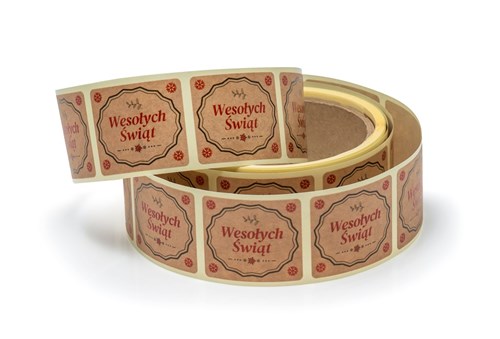 Naklejki bożonarodzeniowe Kraft 35x40mm Wesołych Świąt, x200