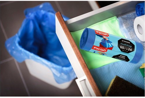 Worki Paclan M-top 60 l – niebieskie, wytrzymałe, rolka 24 sztuki