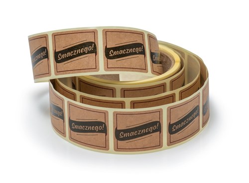 Naklejki z papieru Kraft 35x40mm Smacznego #4, rolka 200szt.