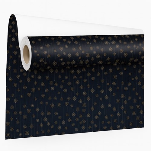 Czarny papier ozdobny 0,69x50 m z motywem złotych śnieżynek – luksusowe pakowanie