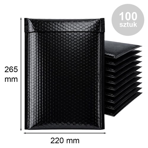 Koperty bąbelkowe metaliczne 220x265 Czarne 100szt