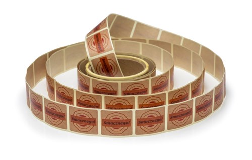 Naklejki papierowe Kraft 35x40mm Smacznego, 200szt. na rolce