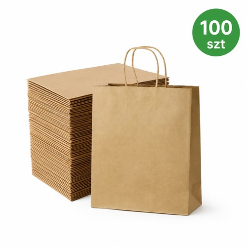 Brązowa torba papierowa kraft z uchwytem 250x120x330mm, pionowa, 100szt