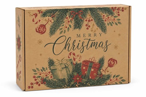 Pudełko kartonowe świąteczne FEFCO 427 330 × 250 × 100 mm wzór wieniec Merry Christmas