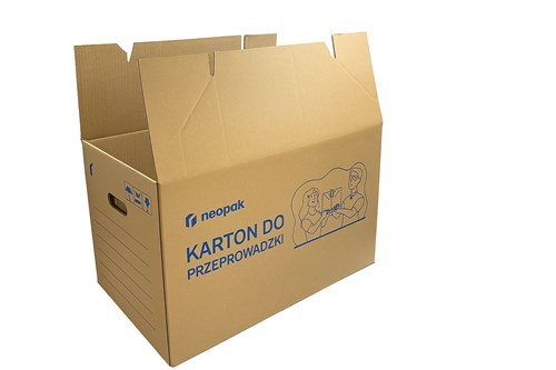 Duży karton C500 z uchwytami i nadrukiem – 570x380x390 mm