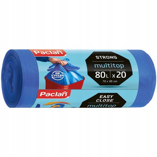 Niebieskie worki Paclan MULTITOP 80 l – gruba folia, uchwyty, 20 sztuk