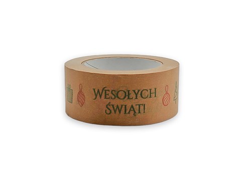 Taśma Świąteczna Papierowa Wesołych Świąt - Zielony 48mm/50m