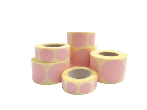 Naklejki okrągłe fi50mm na rolce 500szt. Jasne Różowe
