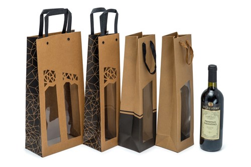 Torba ozdobna na butelkę, Z OKNEM 95x91x385mm