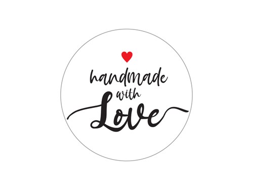 Naklejki Handmade with Love (wzór 7) okrągłe Białe