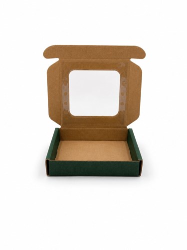 Zielone pudełko ozdobne EKO z okienkiem 110x110x20mm, 50szt, opakowanie prezentowe
