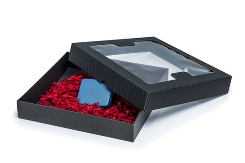 Pudełka karbowane czarne 290x300x50mm wieczkowe z oknem x10