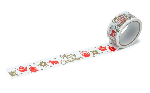 Taśma Świąteczna "MERRY CHRISTMAS" Złoto-Czerwona 45mm/50m