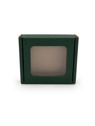Pudełko ozdobne EKO z okienkiem zielone 110x110x20mm, opakowanie prezentowe 25szt