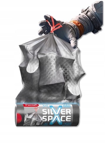 Szare worki na śmieci Silver Space 120 l – mocne, z taśmą, 8 sztuk
