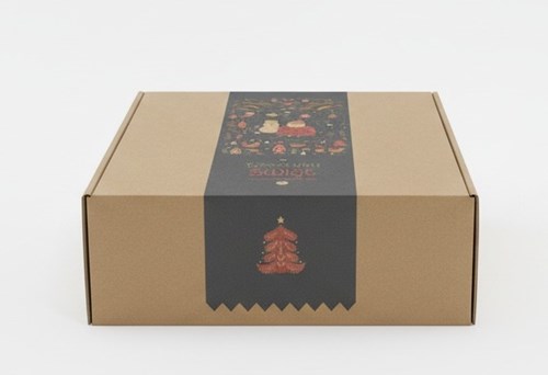 Kraftowy karton fasonowy z nadrukiem winety, eleganckie pudełko na prezenty i paczki świąteczne.