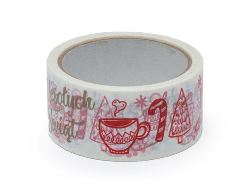 Taśma Świąteczna "WESOŁYCH ŚWIĄT" Złoto-Czerwona 45mm/50m