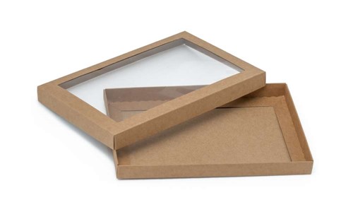 Pudełko ozdobne brązowe kraft 220x150x20mm z oknem