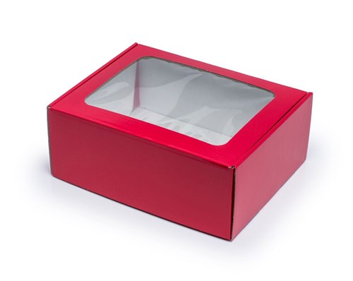 Pudełko ozdobne Czerwone 250x200x100mm fasonowe F427 z oknem