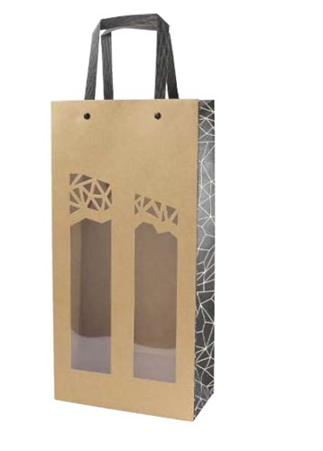 Torba ozdobna na 2 butelki, Z OKNEM 190x95x385mm Ecru-Noir