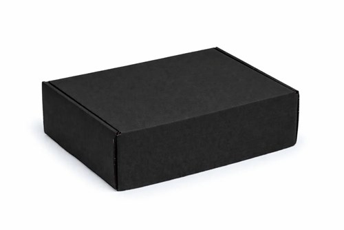 10 czarnych pudełek kartonowych wykrojnikowych 330 × 250 × 100 mm z tektury falistej typu E o gramaturze 350 g/m²