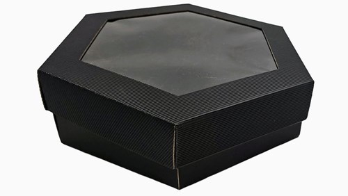 Pudełka karbowane czarne 380x330x90mm wieczko z oknem 10szt