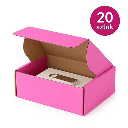 20 sztuk różowych kartonów wykrojnikowych, ustawionych w kilku rzędach.