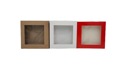 Pudełko ozdobne czerwone 150x150x25mm z oknem