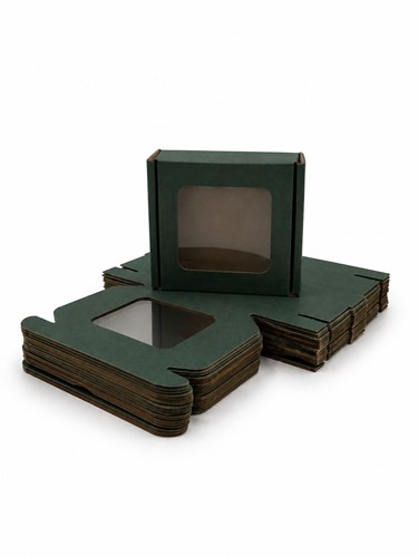 Zielone pudełko ozdobne EKO z okienkiem 110x110x20mm, opakowanie prezentowe 10szt