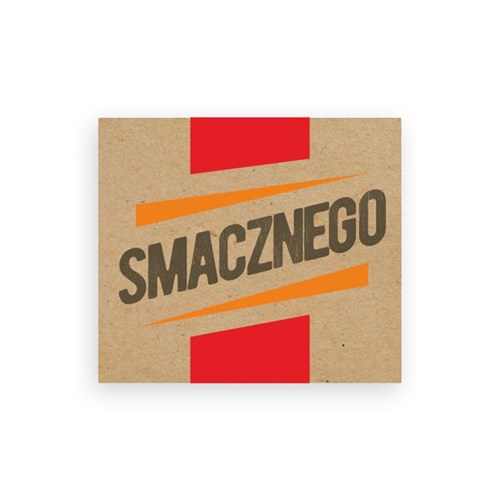 Naklejki papierowe Kraft 35x40mm Smacznego #2, rolka 200szt.