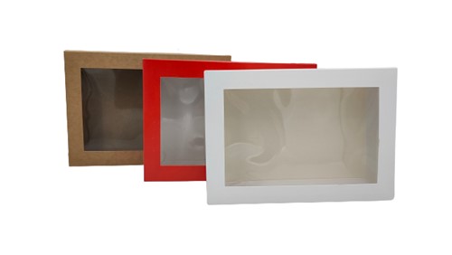 Pudełko ozdobne brązowe kraft 220x150x20mm z oknem