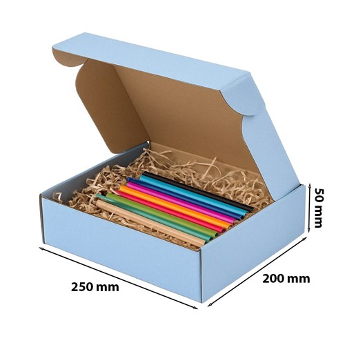 Niebieski karton fasonowy 250x200x50 mm – opakowanie e-commerce na kosmetyki i akcesoria
