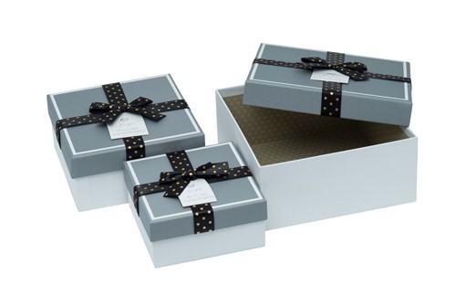 Zestaw Pudełek kwadrat White stripe Grey  (3 szt)