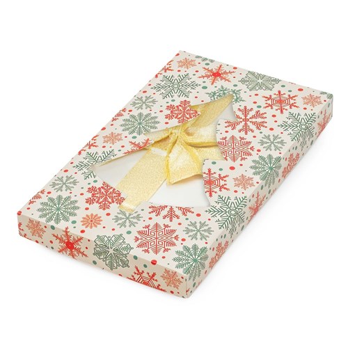 Pudełko ozdobne z oknem choinka, w śnieżki 200x120x20mm
