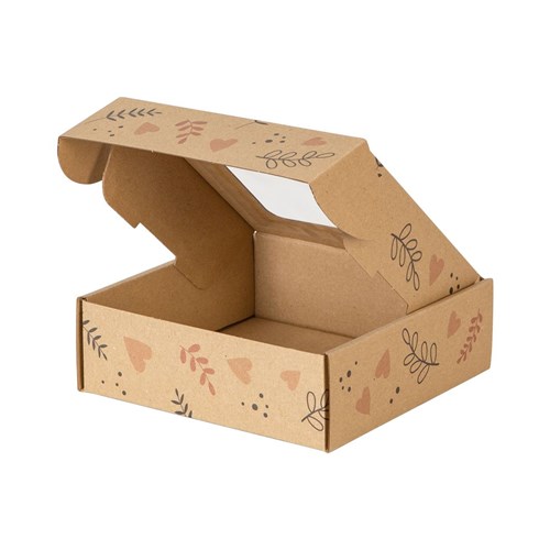 Pudełko ozdobne EKO Serca i liście 150x150x50mm z oknem