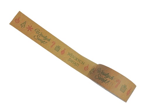 Taśma Świąteczna Papierowa Wesołych Świąt - Zielony 48mm/50m