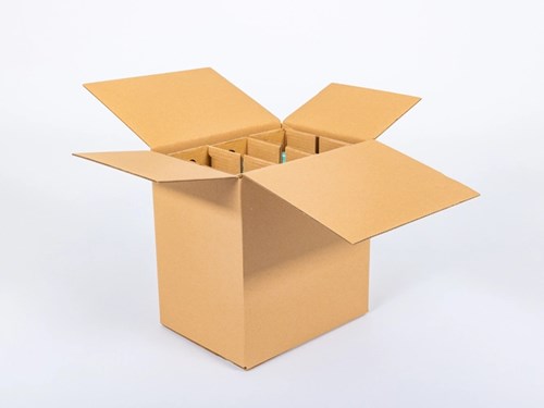 Karton klapowy 340x256x370 mm – karton transportowy na 6 butelek