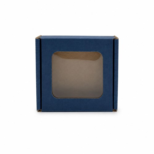 Granatowe pudełko ozdobne EKO z przezroczystym okienkiem 110x110x20mm, zestaw 25szt
