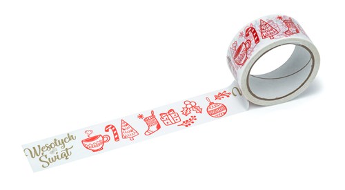 Taśma Świąteczna "WESOŁYCH ŚWIĄT" Złoto-Czerwona 45mm/50m