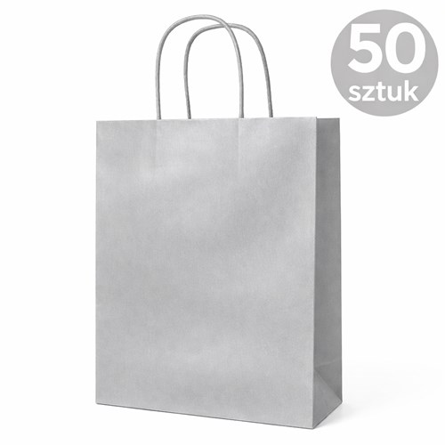 Torba papierowa srebrna 180×80×225 mm z uchwytem 50 sztuk