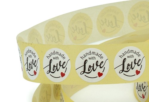 Naklejki Handmade with Love (wzór 5) okrągłe Białe