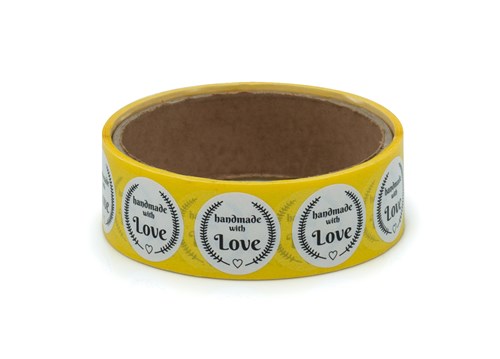 Naklejki Handmade with Love (wzór 6) okrągłe Białe