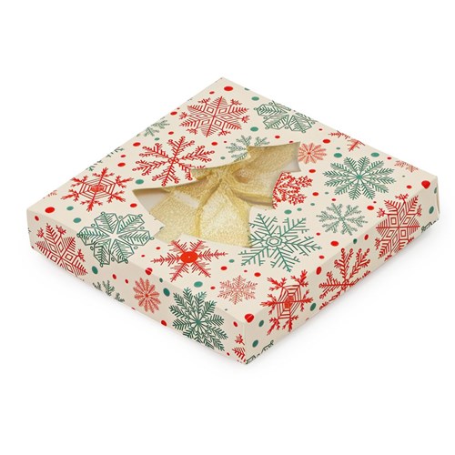 Pudełko świąteczne z oknem choinka/śnieżki 105x105x20mm