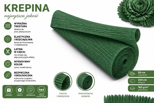 Krepina Włoska 180g Zielona Ciemna 50×250 cm Profesjonalna Bibuła Dekoracyjna