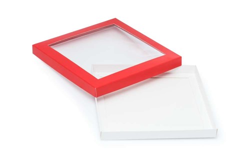 Pudełko ozdobne czerwone 210x210x20mm z oknem
