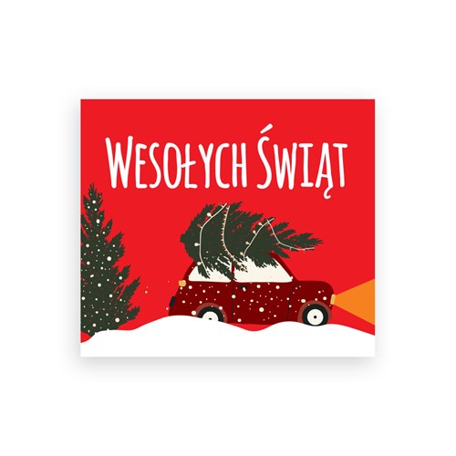 Naklejki świąteczne czerwone 35x40mm, Auto z choinką, 200szt