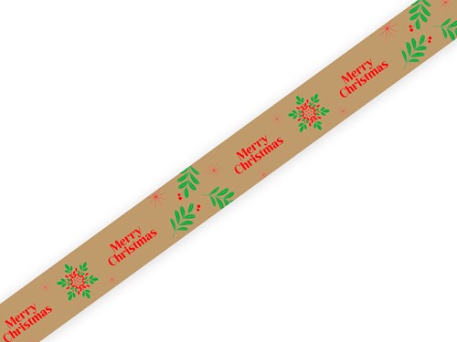 Taśma Świąteczna Papierowa Merry Christmas +Śnieżki 48mm/50m