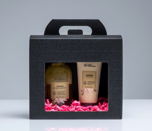 Pudełko karbowane czarne okno 2 słoiki 190x90x160