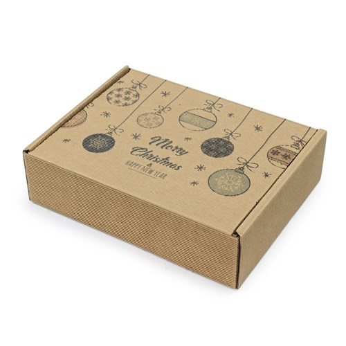 Pudełko świąteczne karb. 250x200x70mm Bombki F427