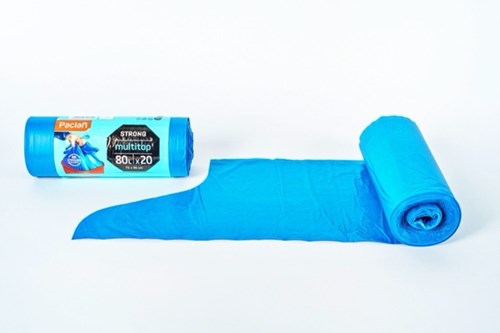 Niebieskie worki Paclan MULTITOP 80 l – gruba folia, uchwyty, 20 sztuk